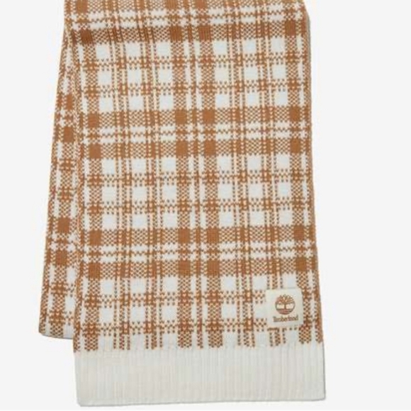 TIMBERLAND Buffalo Plaid Scarf Tan And White Super Soft New With Tags - Picture 5 of 6
